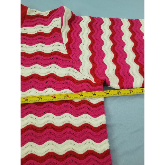 Hyacinth House Ruby Wave Stripe Callie Crewneck Sweater Size M Red Pink - Picture 4 of 7